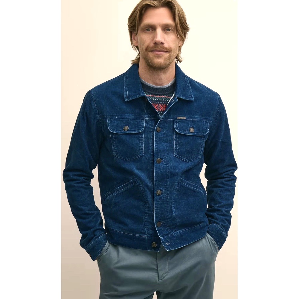 NEW! Brooks Brothers Medium Wale Corduroy Indigo Trucker Jacket Blue SZ Large